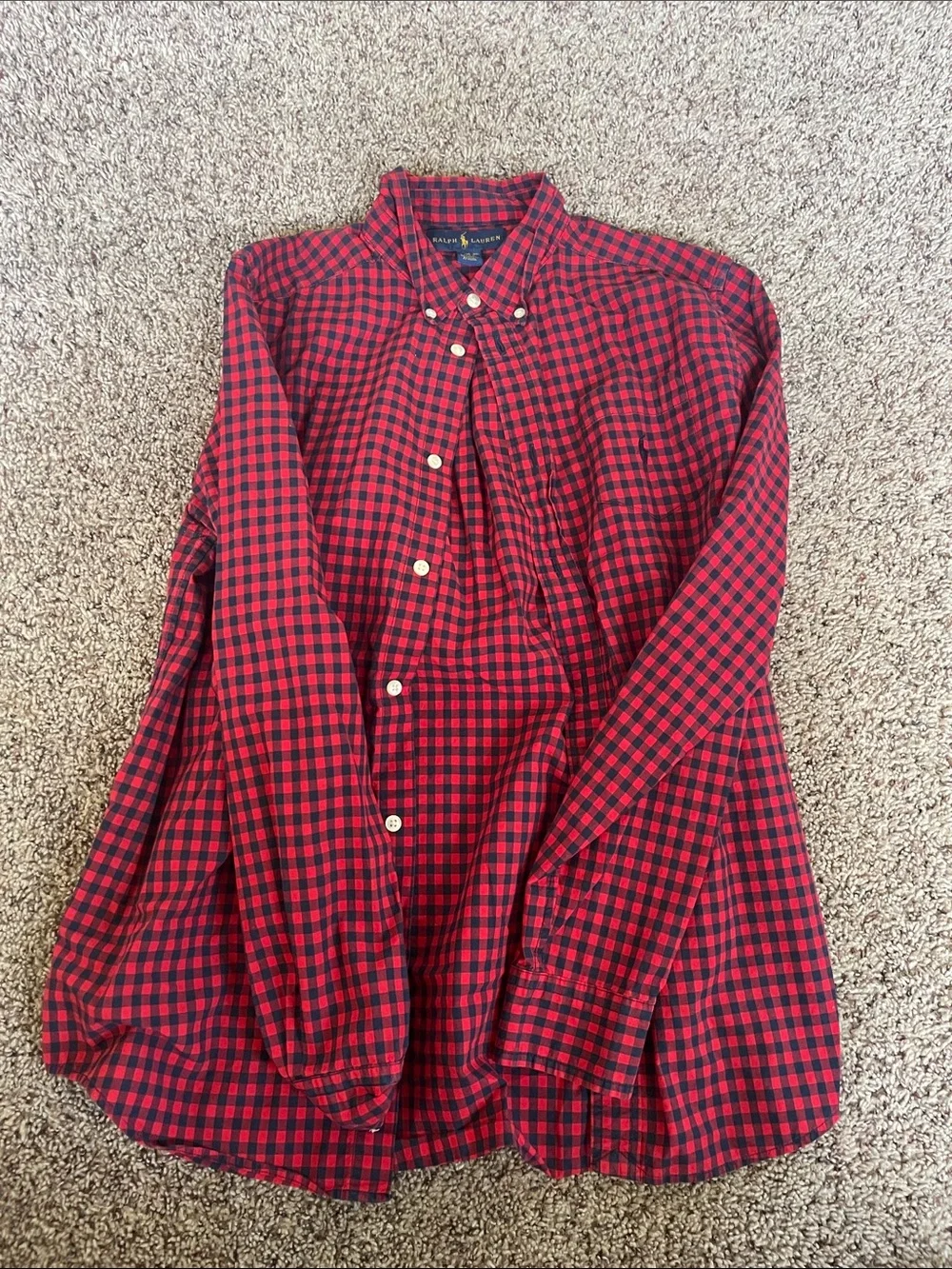 Ralph Lauren Red & Navy Youth XL. Check Button-Down Shirt